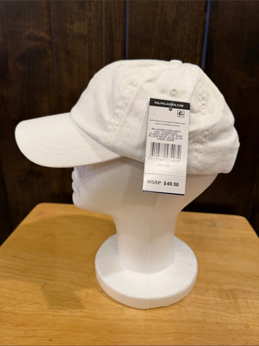 Polo by Ralph Lauren White Cap with Navy Pony Logo